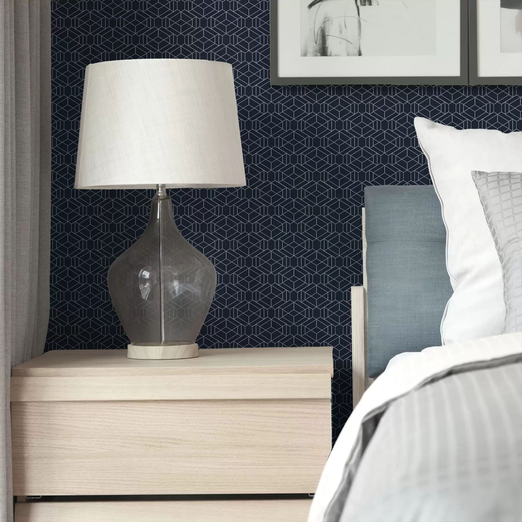 wall murals Dark navy geometric lattice of cubes a01066v1