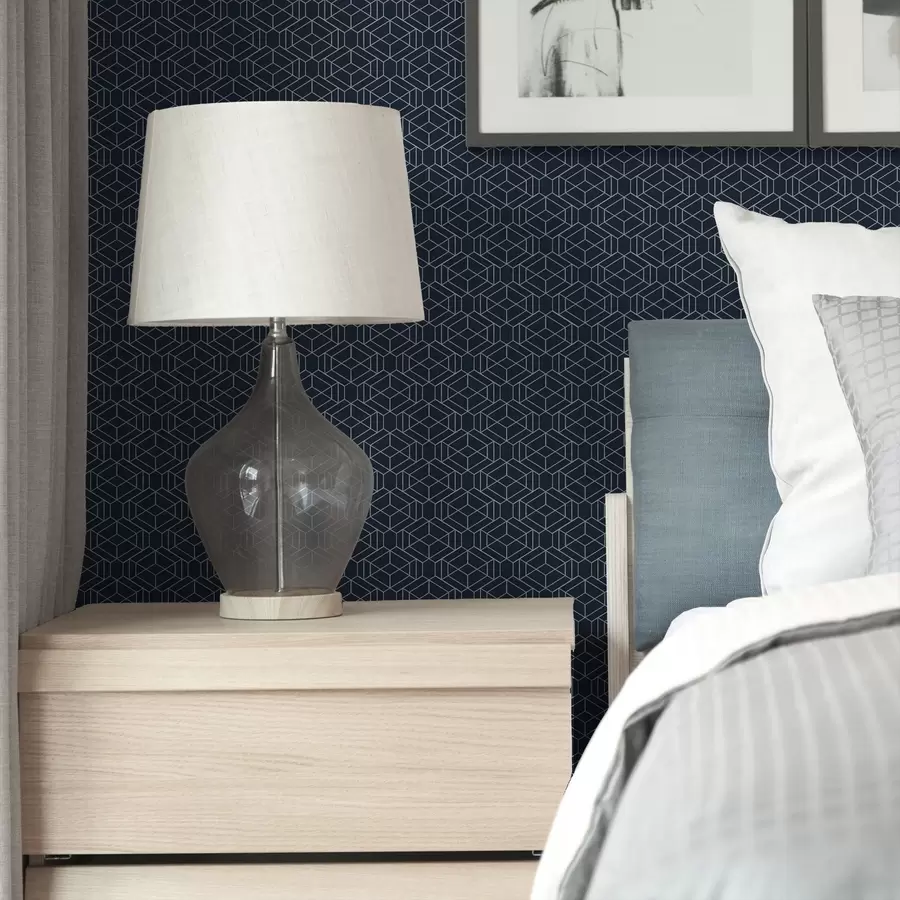 murales Celosía geométrica de cubos en azul marino oscuro a01066v1
