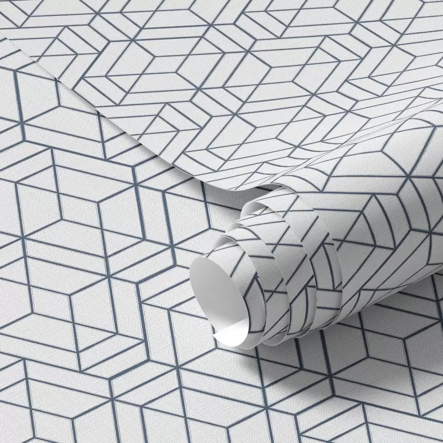 murales Fondo blanco con cubos geométricos tridimensionales azules a01067