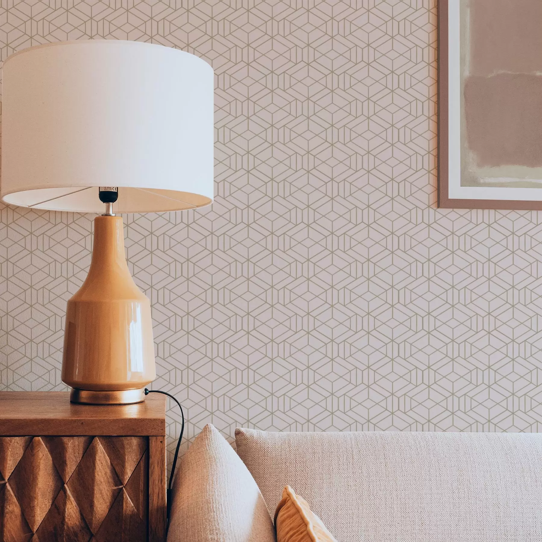 murales Fondo beige cálido con finos cubos gráficos a01067v3