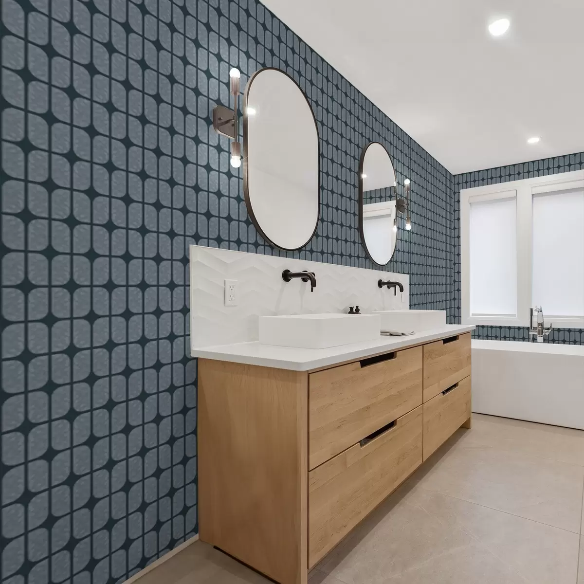 Wallpaper Dark blue background with grey mosaic of rounded tiles a01068v1