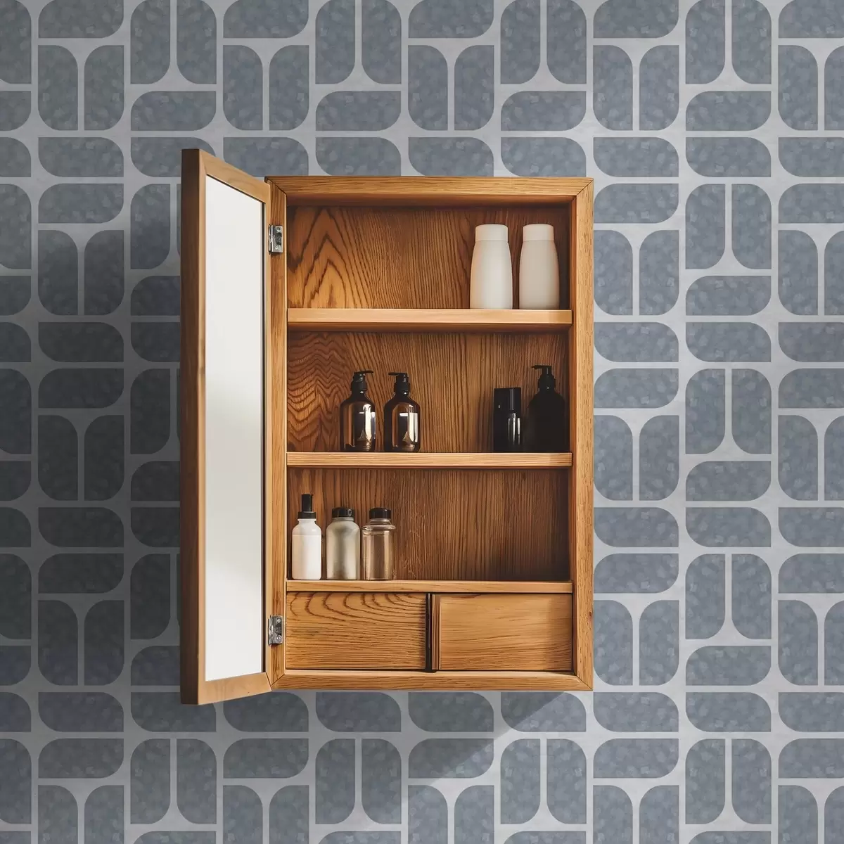 Wallpaper Grey mosaic alternating rounded and rectangular forms a01069