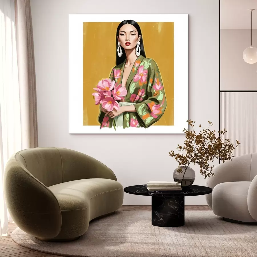 wall murals Girl with a bouquet of flowers s46850