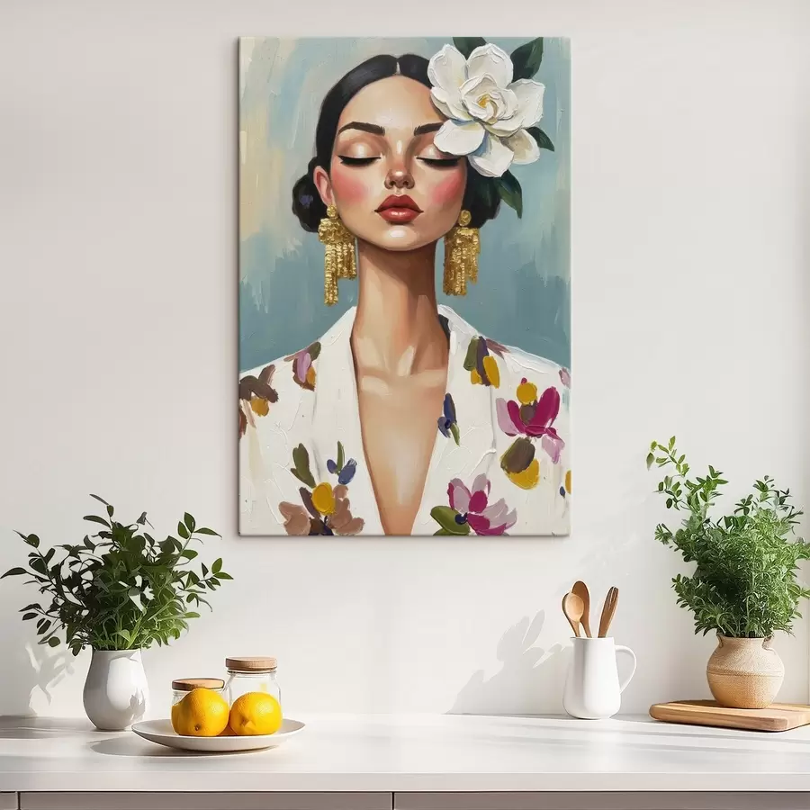 wall murals Girl with a flower in her hair s46852