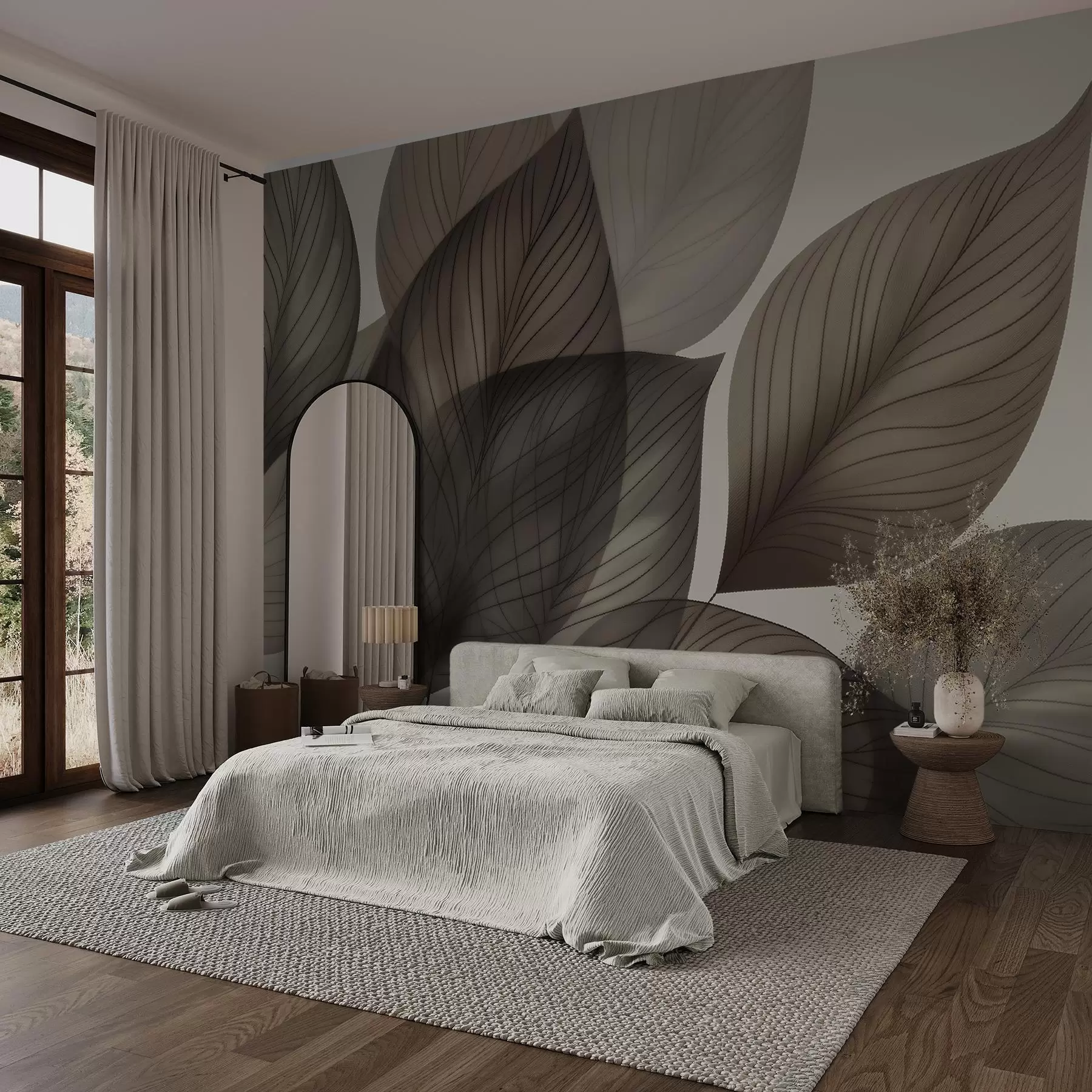 Wall Mural Photo Wallpaper Linear leaves w04974