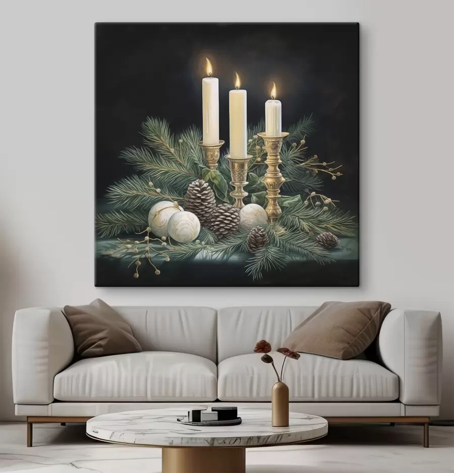murales Arreglo de Año Nuevo, abeto y velas s46963