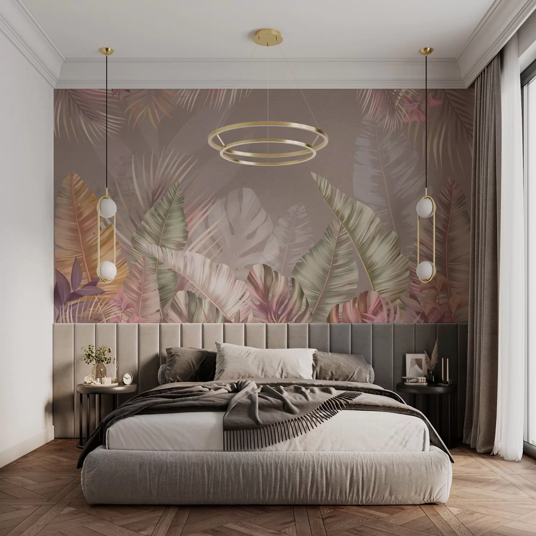 Wall Mural Photo Wallpaper Tropical leaves in soft pastel hues w01684