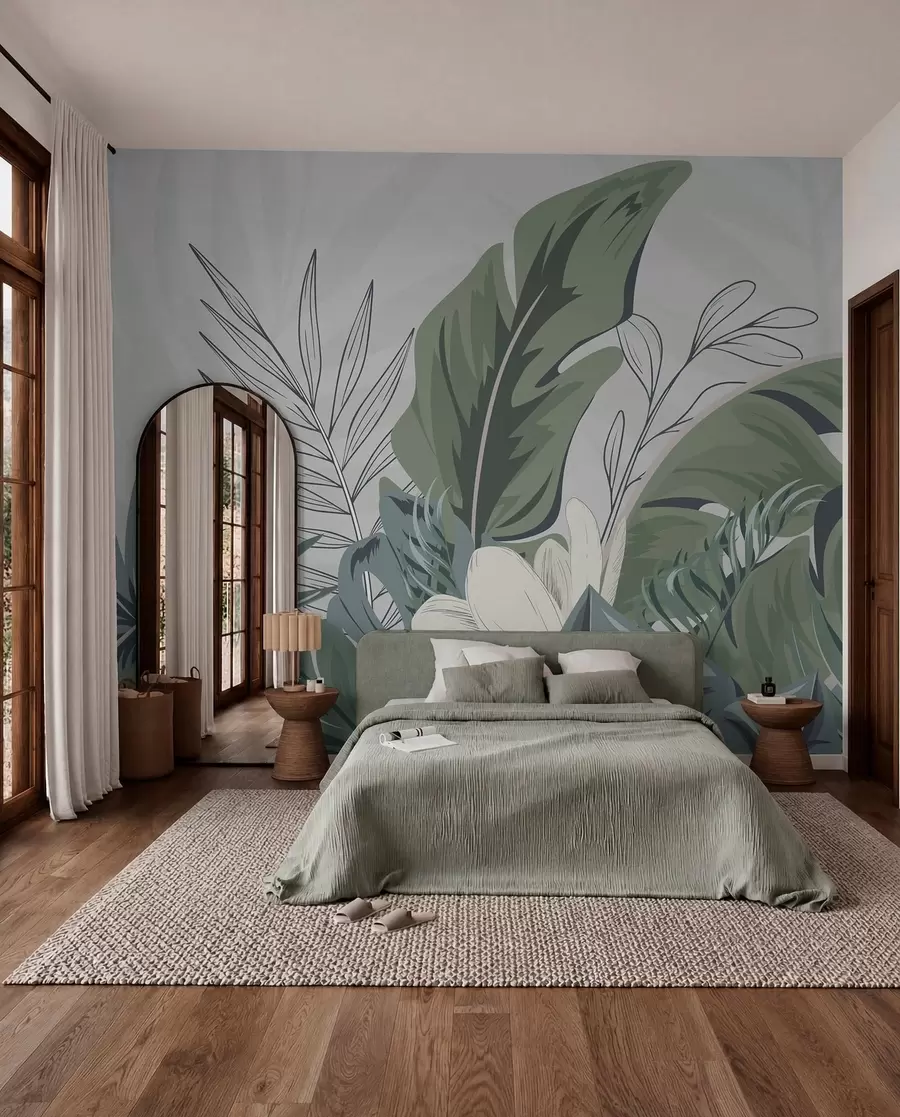 wall murals Lush greenery in soft pastel tones w01598