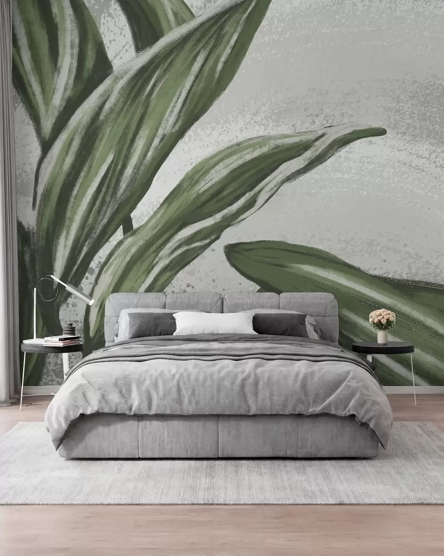 wall murals Lush greenery on a textured backdrop w01682