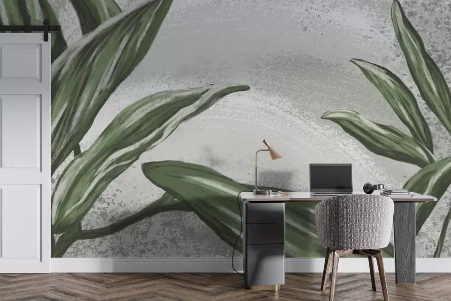 Wall Mural Photo Wallpaper Lush greenery on a textured backdrop w01682