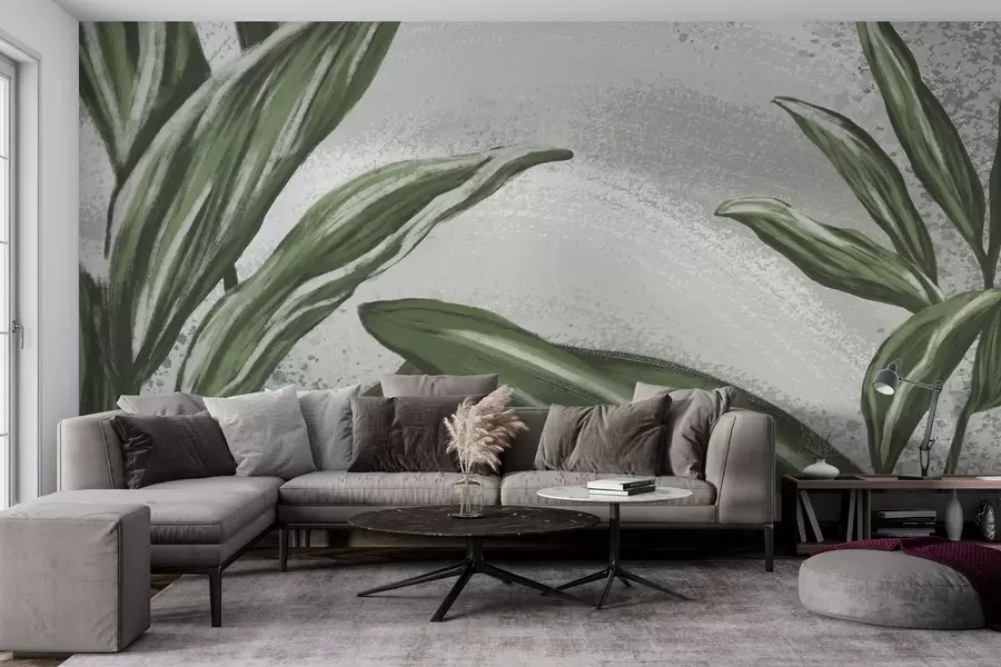 murales Exuberante vegetación sobre un fondo texturizado w01682