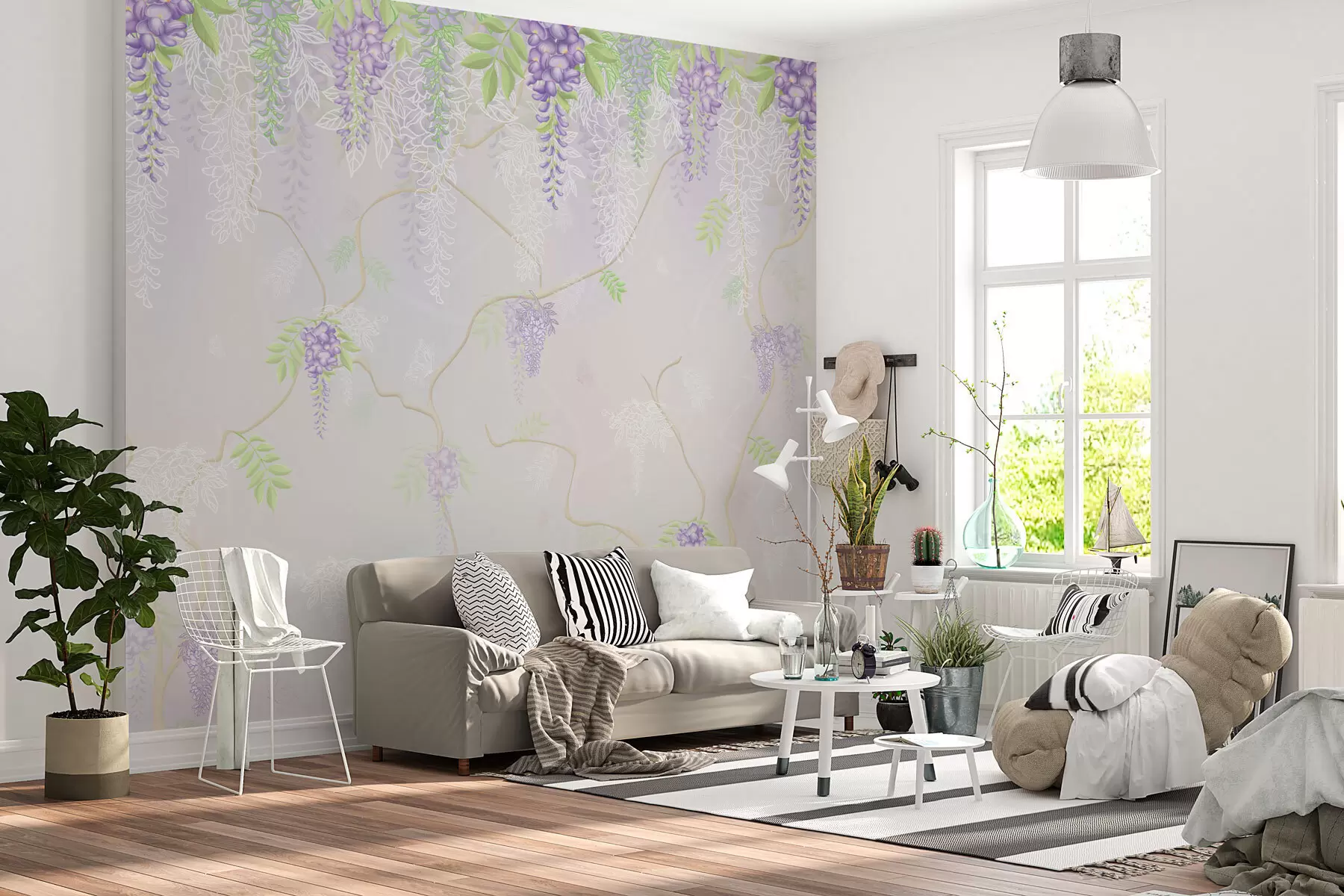 murais de parede Elegante design floral em tons pastel w01685