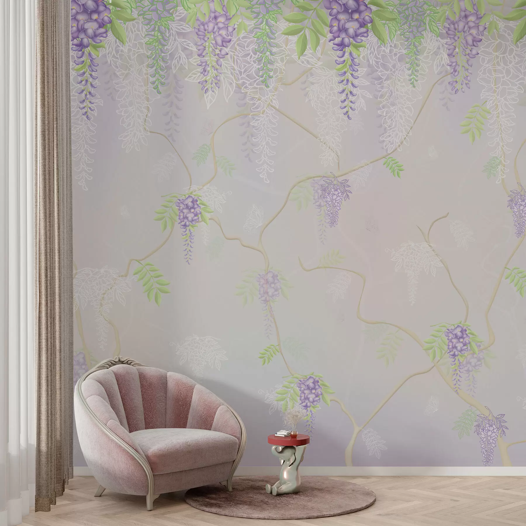 wall murals Elegant floral design in pastel hues w01685