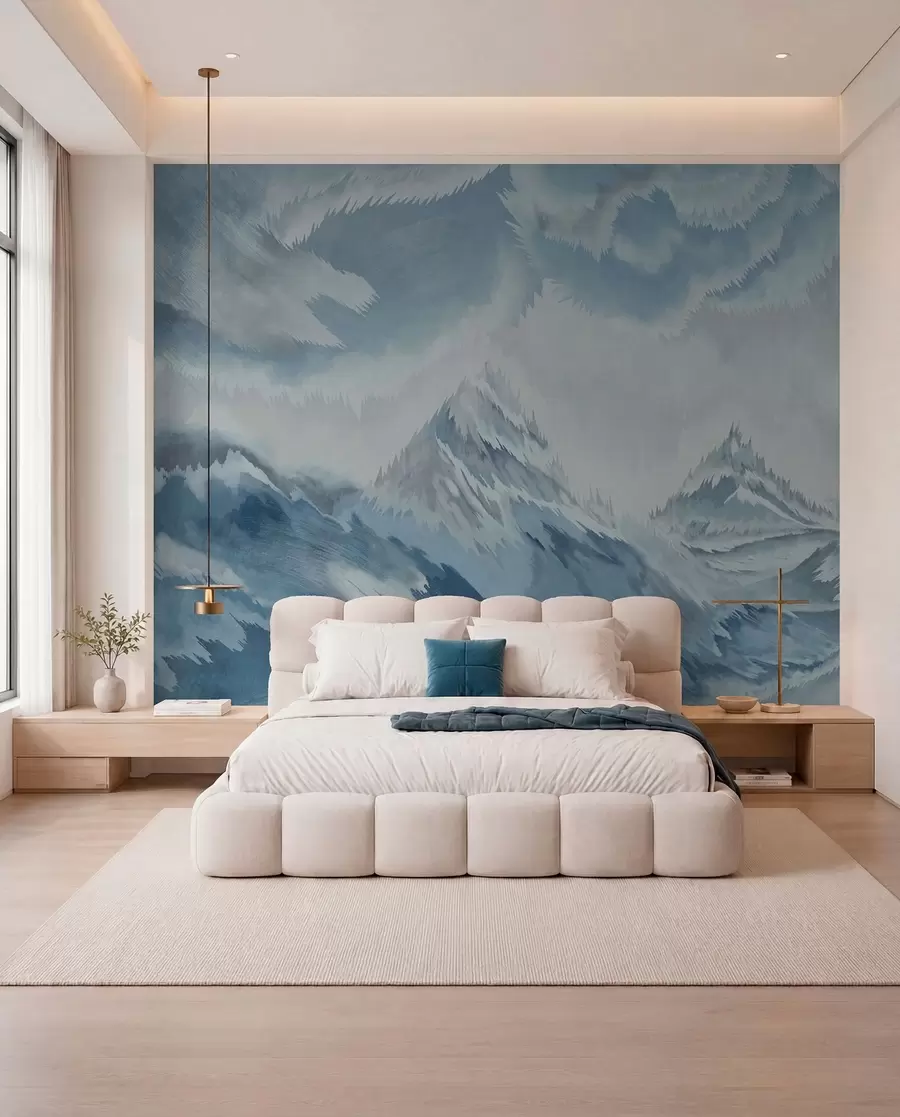 wall murals Majestic mountains and swirling waves w01763