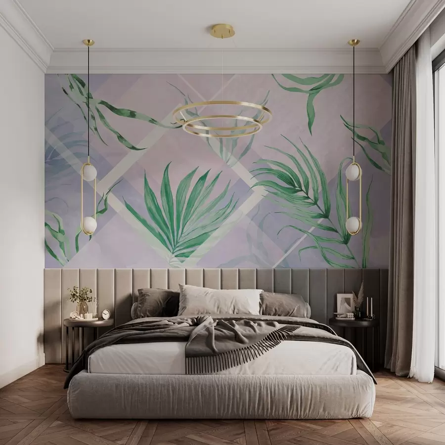 wall murals Lush greens on soft pastel backdrop w01625