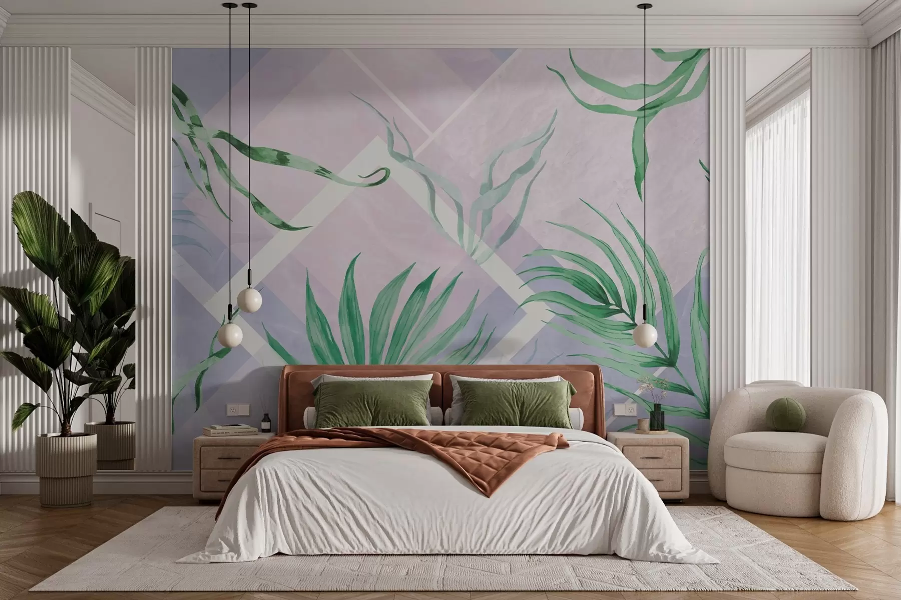 murales Exuberante vegetación sobre un suave fondo pastel w01625
