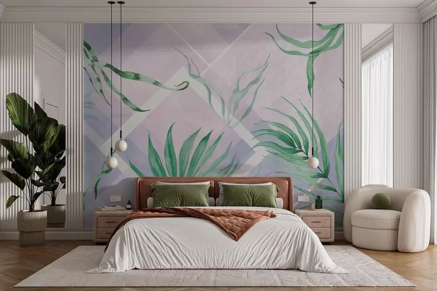 Wall Mural Photo Wallpaper Lush greens on soft pastel backdrop w01625