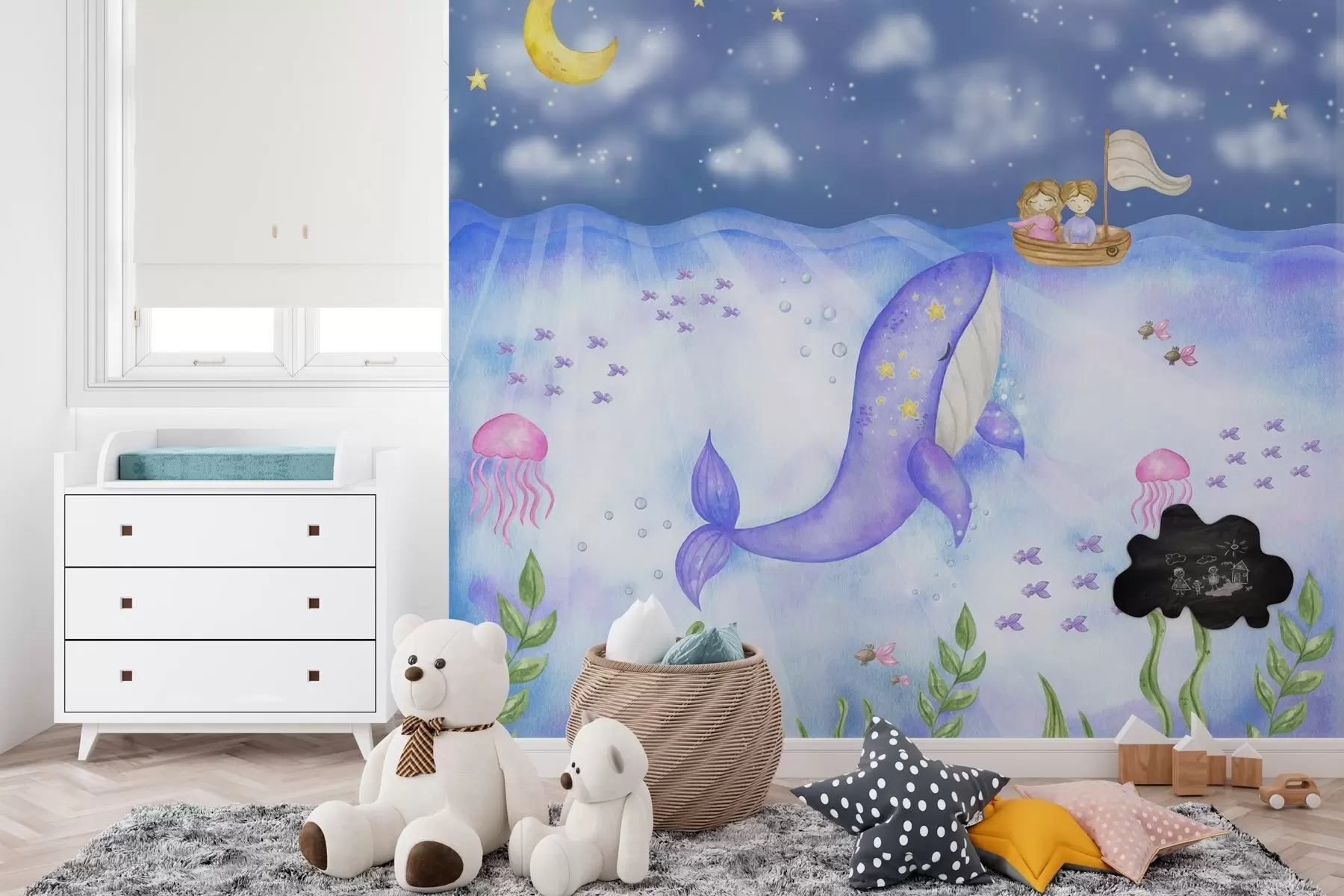 Wall Mural Photo Wallpaper Whale swims beneath a starry night w01965