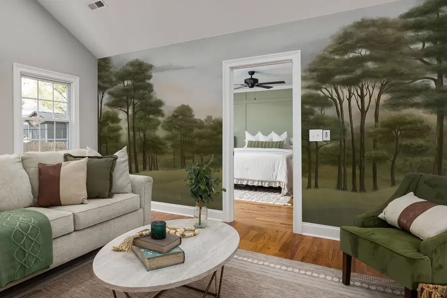 murales Tranquilo paisaje forestal en tonos suaves w02193