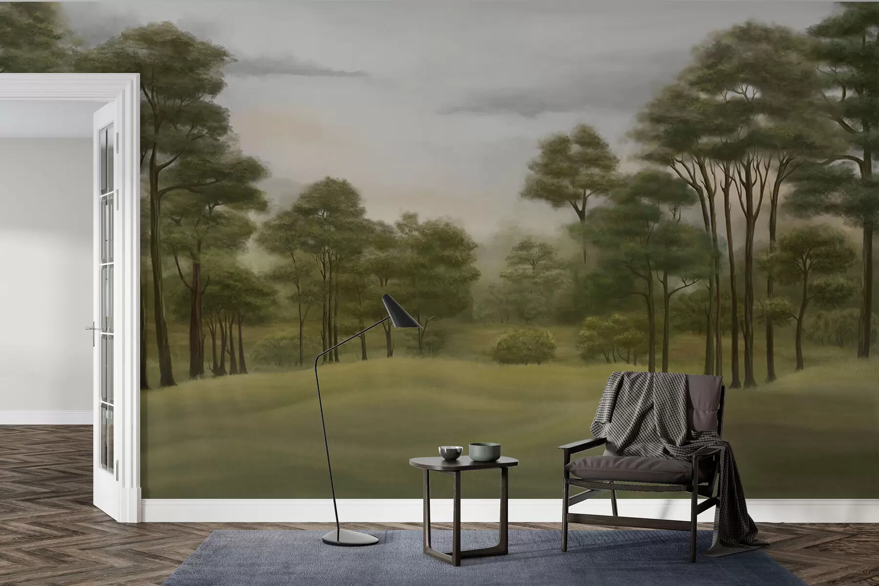 murais de parede Paisagem florestal serena em tons suaves w02193