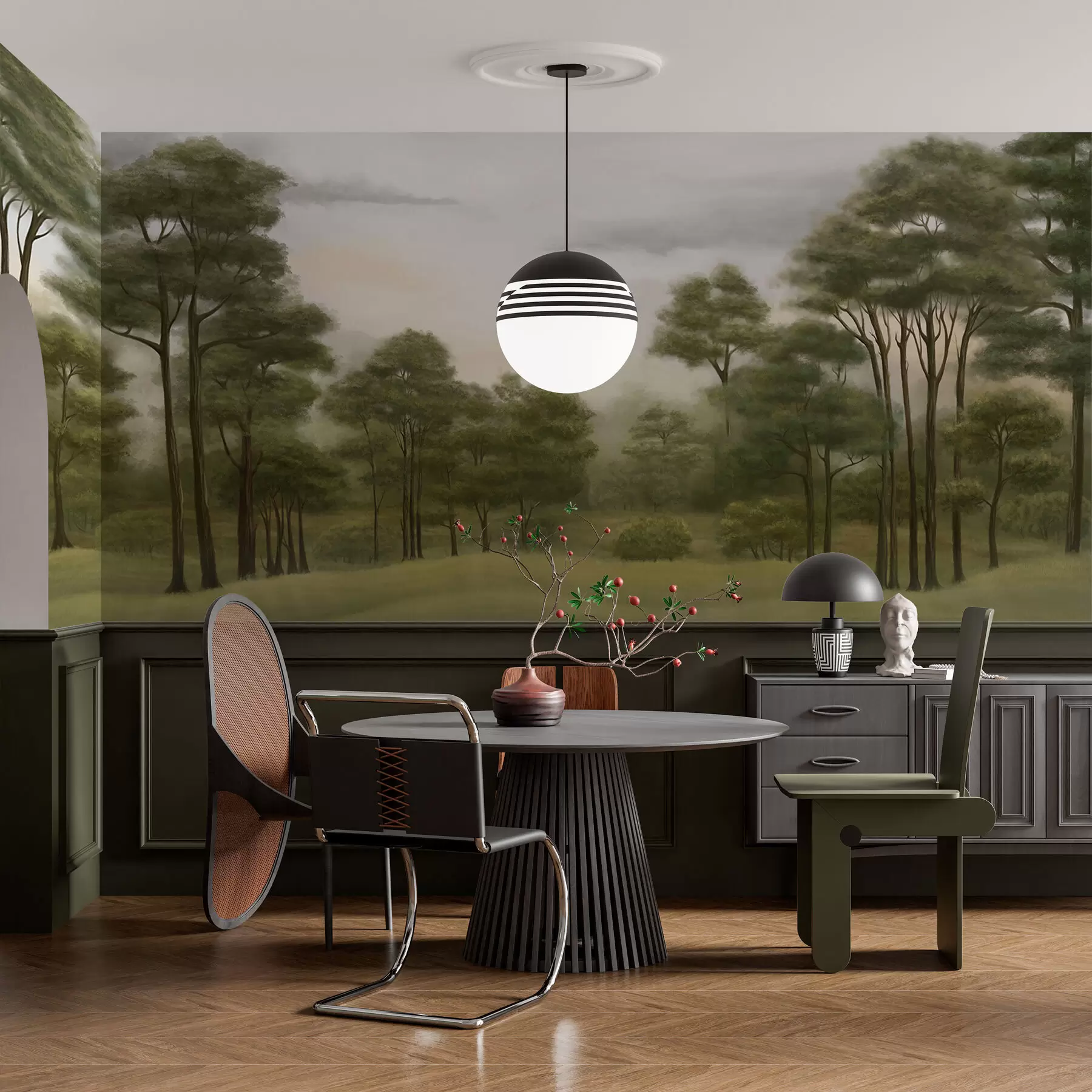 murales Tranquilo paisaje forestal en tonos suaves w02193