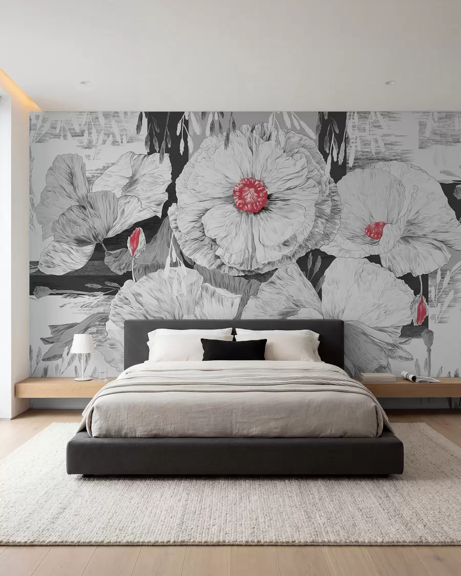 wall murals Monochrome blooms in soft elegance w02477
