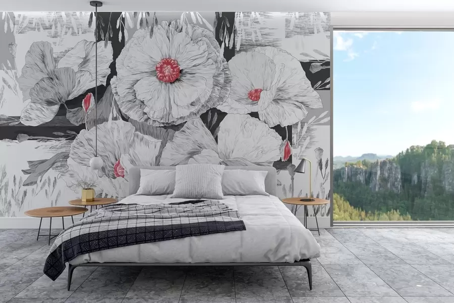 wall murals Monochrome blooms in soft elegance w02477