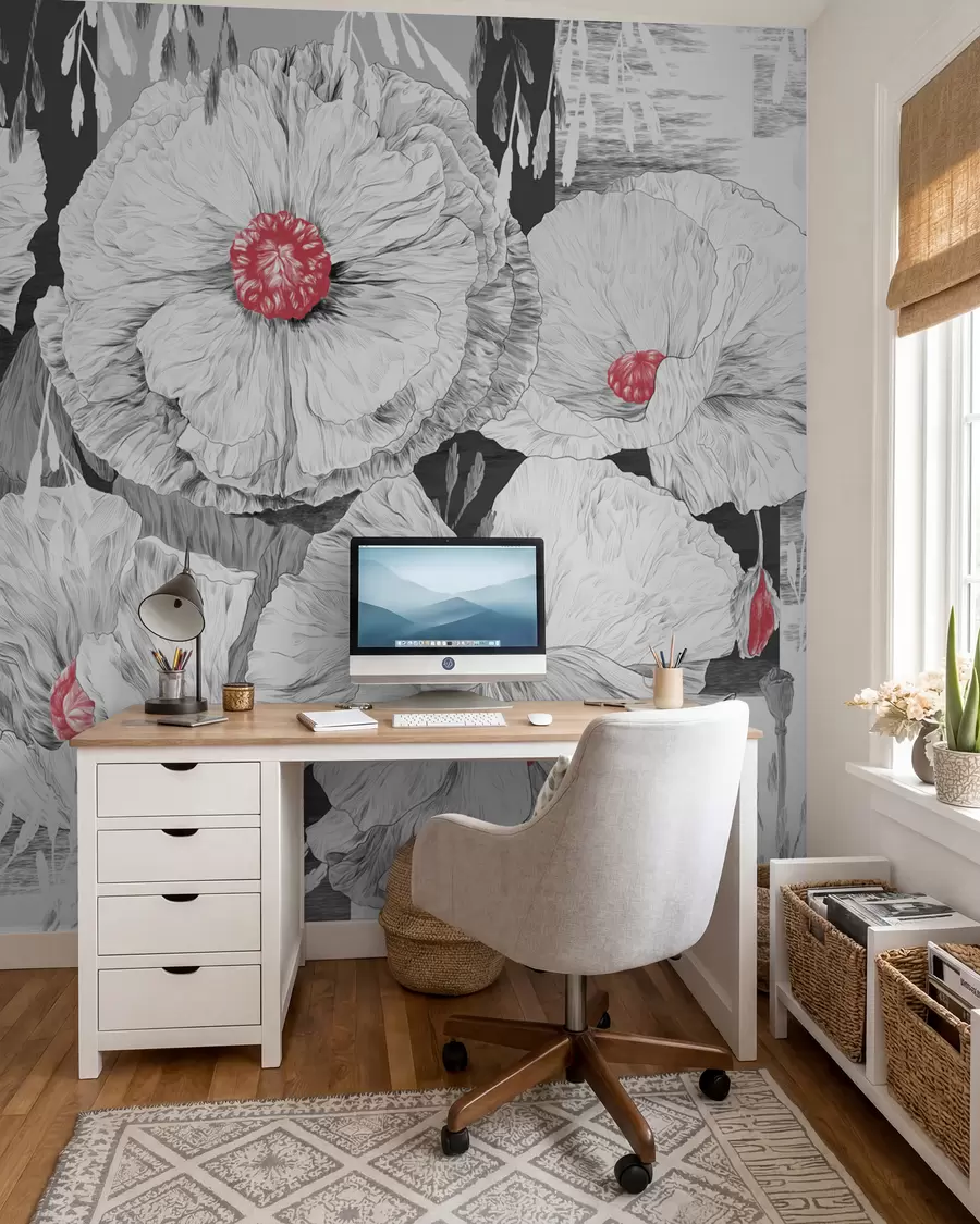 wall murals Monochrome blooms in soft elegance w02477