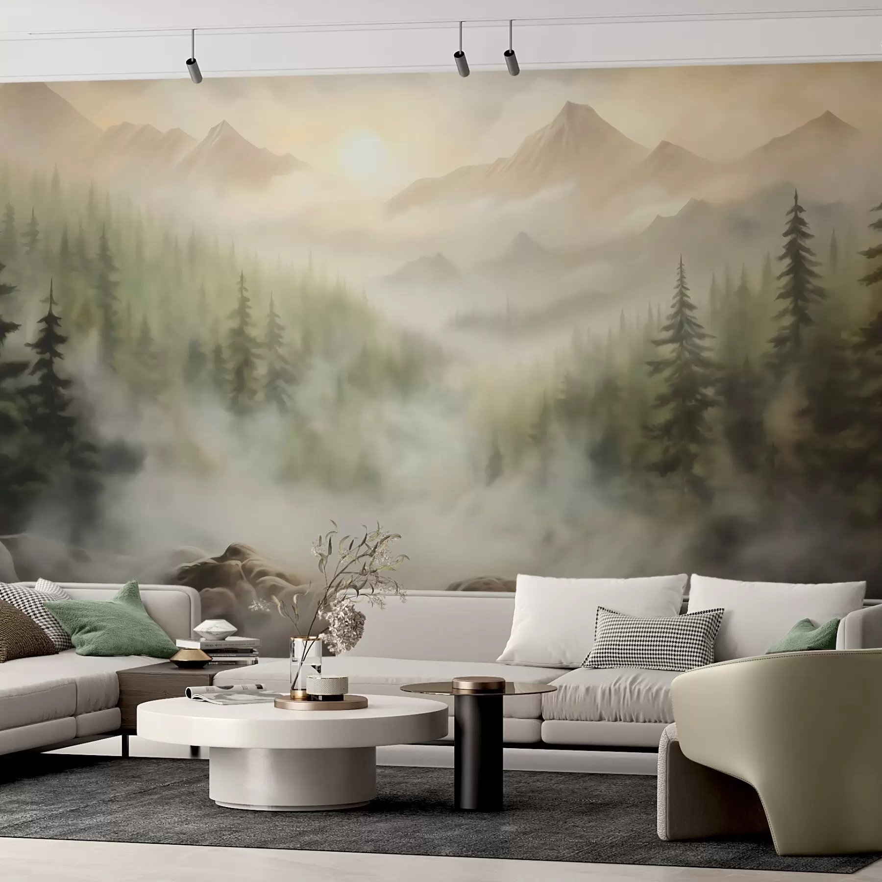 murales Bosque en la niebla con las montañas como telón de fondo w04730