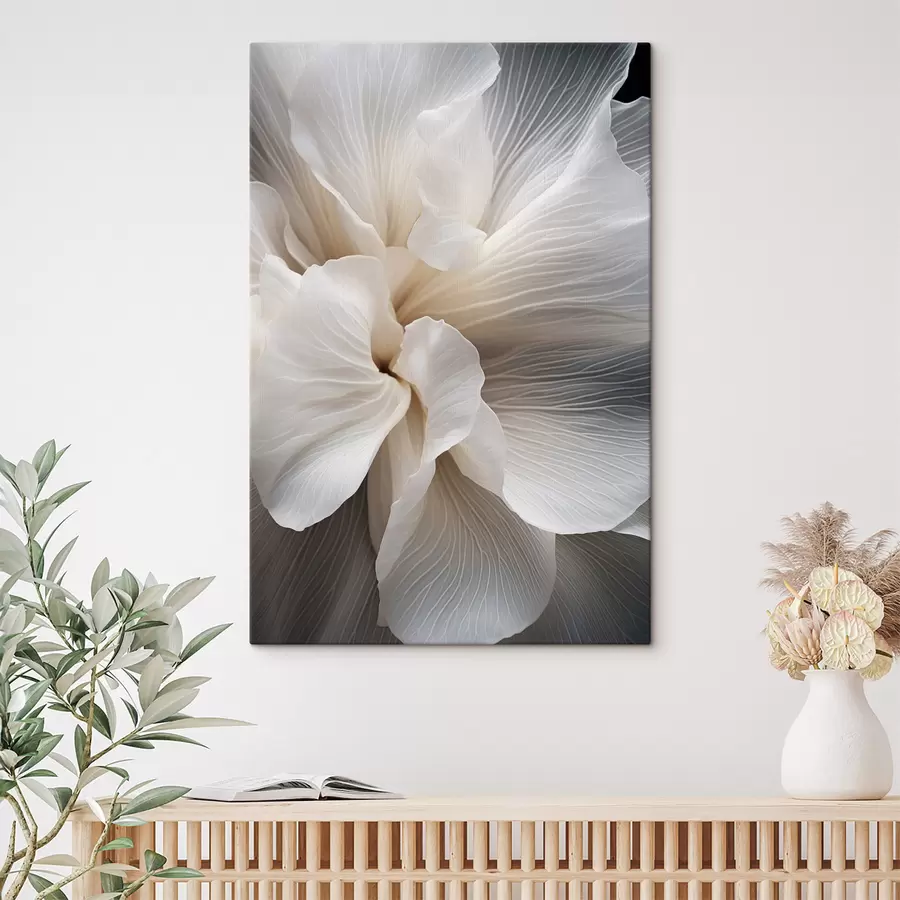 murales Primer plano de delicados pétalos florales blancos abstractos con líneas intrincadas y un fondo oscuro difuminado s47018