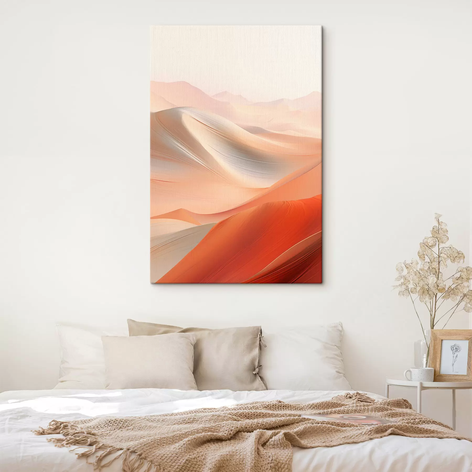 wall murals Abstract desert landscape with flowing sand dunes in warm orange and white tones s47030
