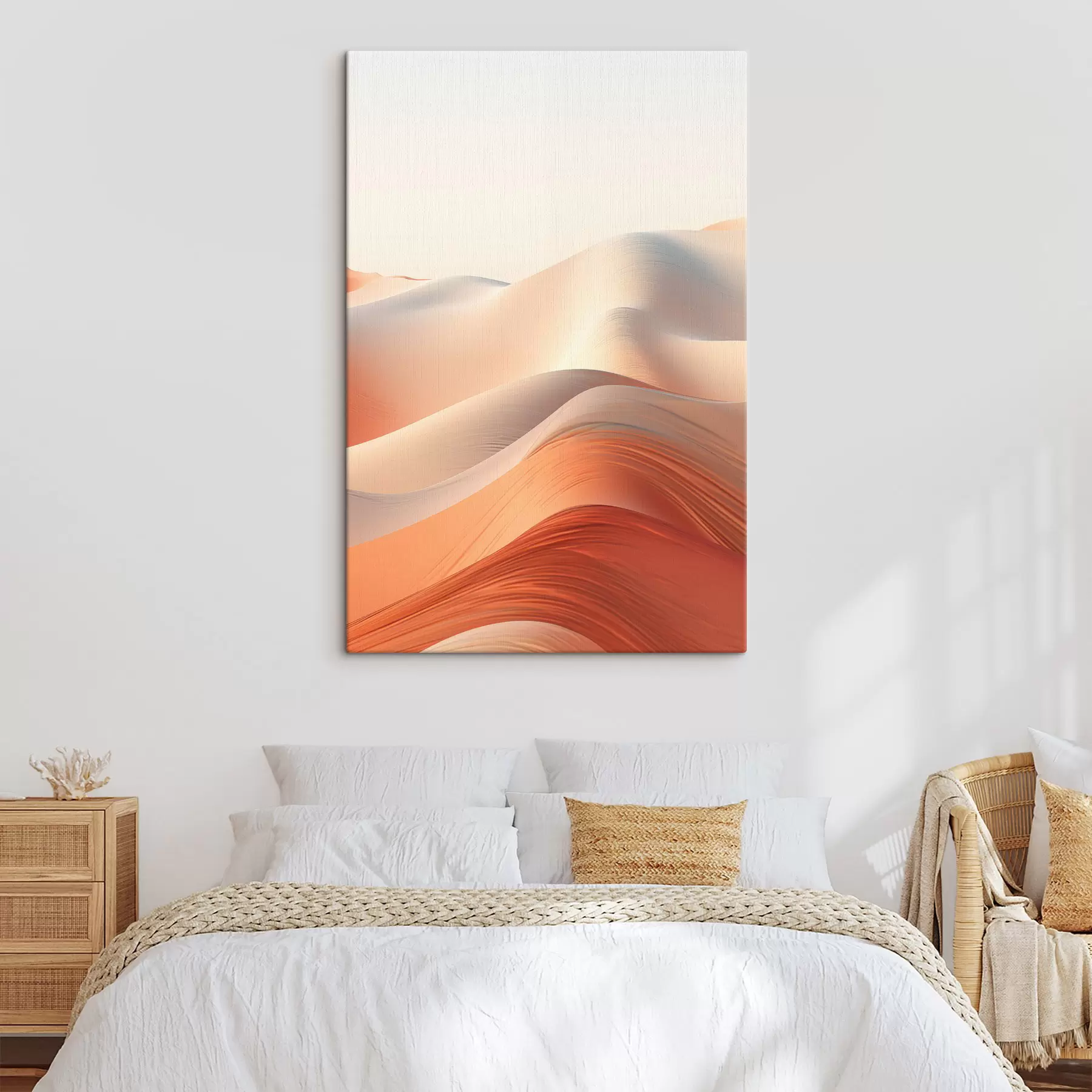 wall murals Abstract desert landscape with flowing sand dunes in warm orange and white tones s47031