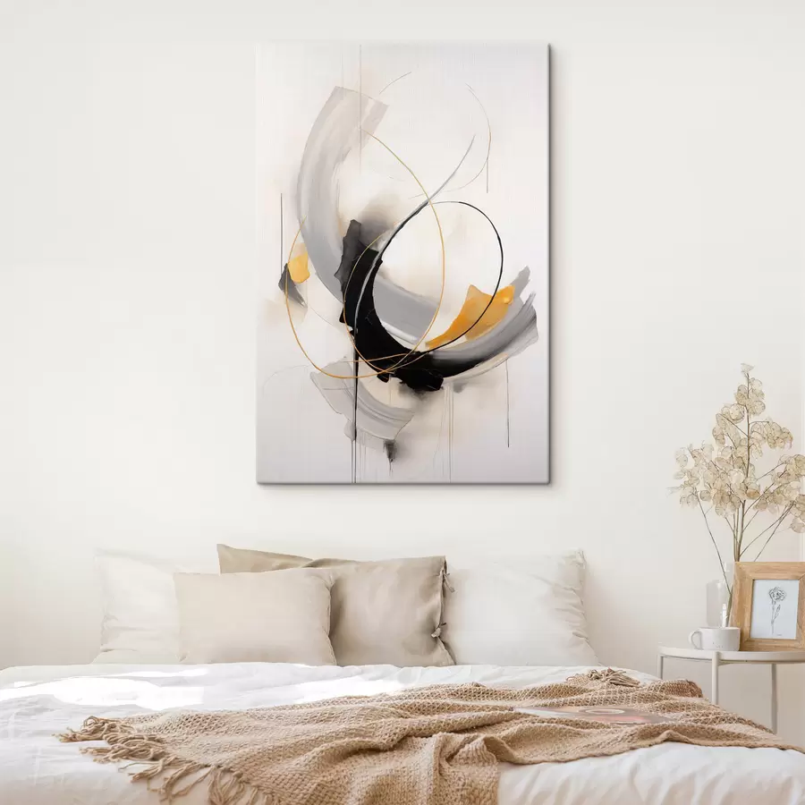 wall murals Abstract painting with yellow and black and white brushstrokes imitation, dynamic lines s47035