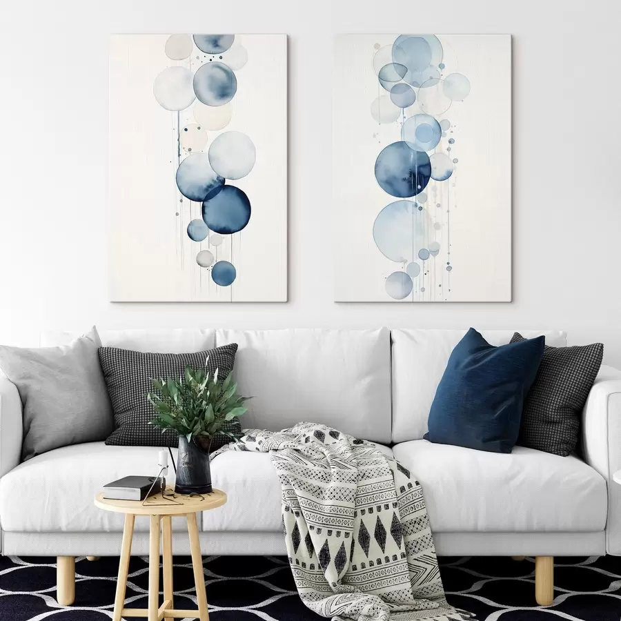wall murals Abstract textured blue and white watercolor circles of varying sizes, against a white background m01118