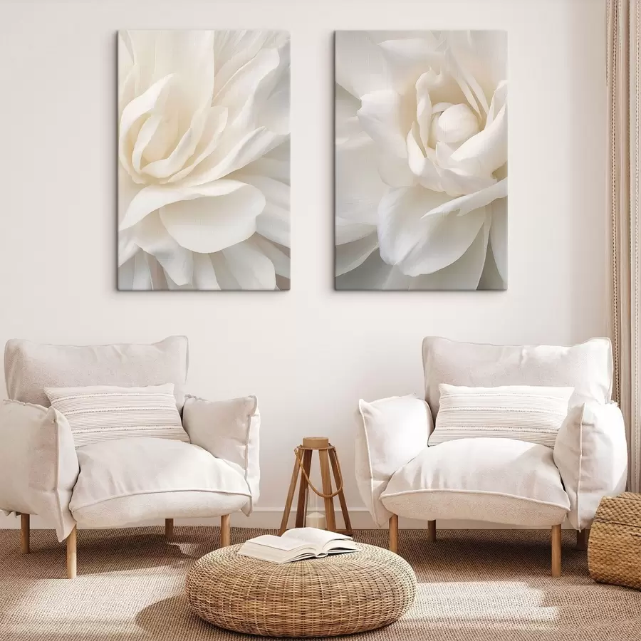 murales Flor abstracta blanca con pétalos delicados y superpuestos, arte minimalista m01120
