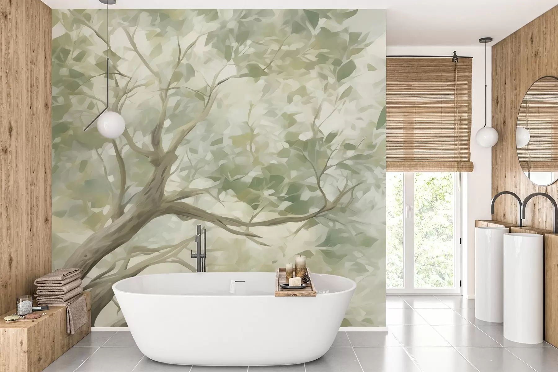 wall murals Tree with branches imitation of painting w09601