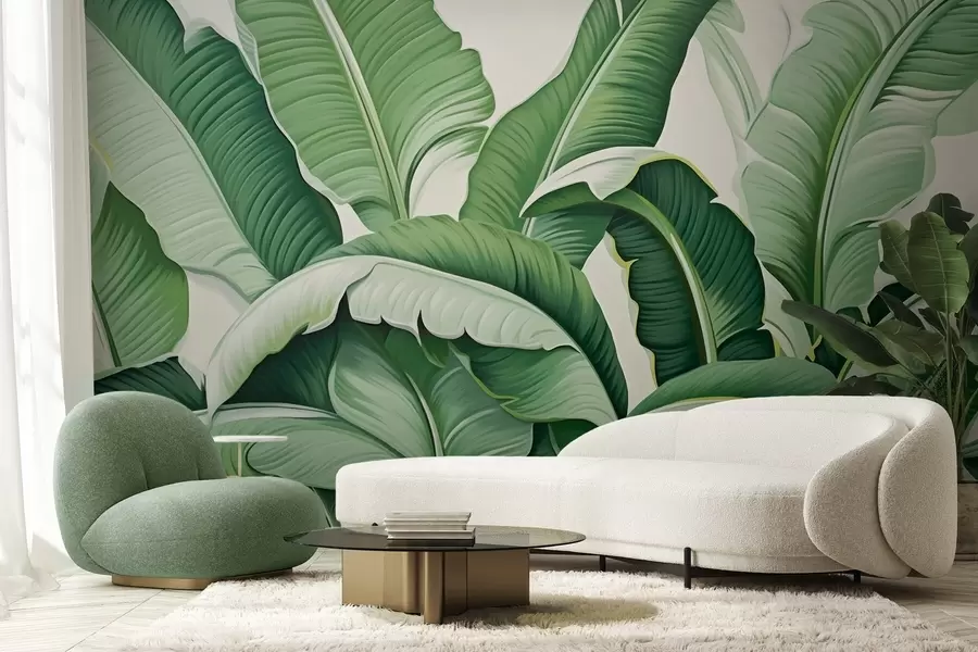 Wall Mural Photo Wallpaper Green tropical banana leaves with a 3d effect w09559