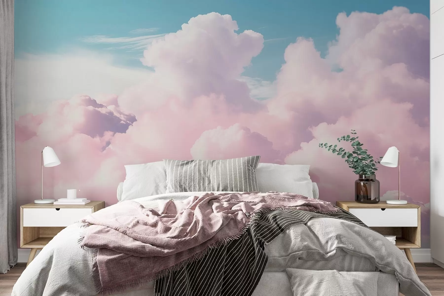 Wall Mural Photo Wallpaper Soft airy pink clouds in a blue sky w09569