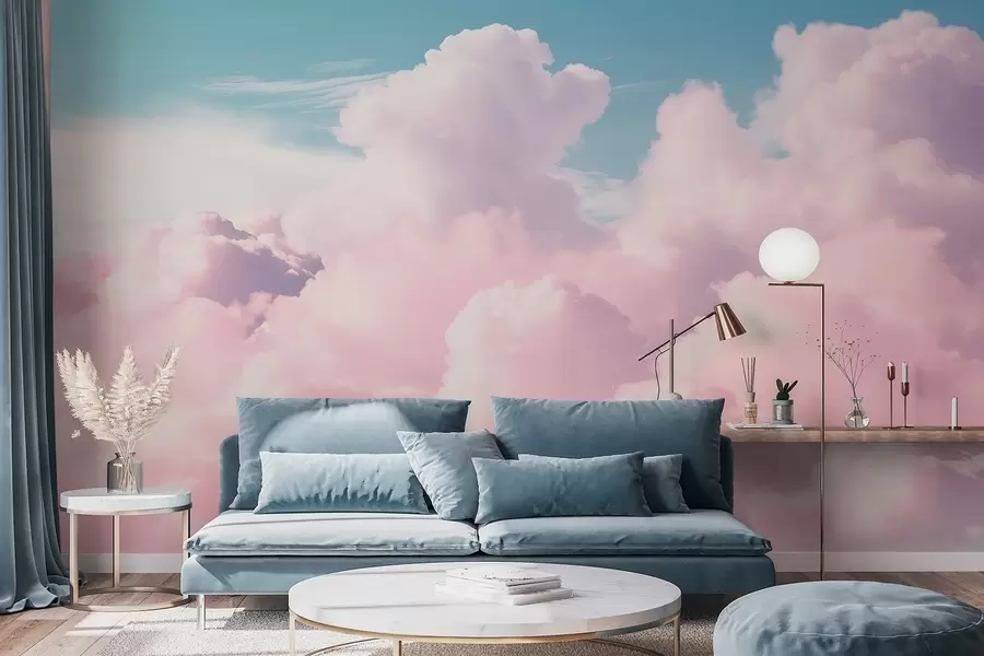 Wall Mural Photo Wallpaper Soft airy pink clouds in a blue sky w09569