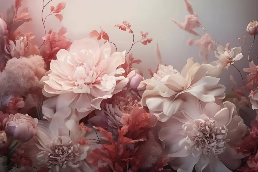 peintures murales Pivoines volumineuses rose poudré dans une composition florale w09571