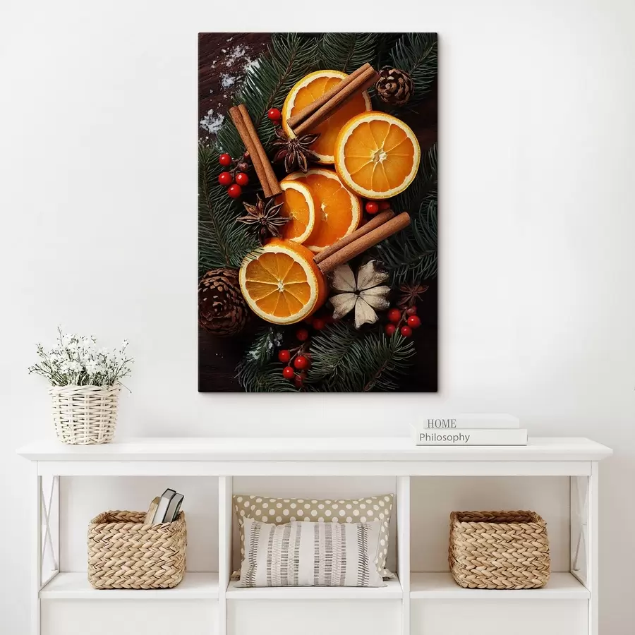 wall murals Drawing of fruits, orange, and cinnamon s46986