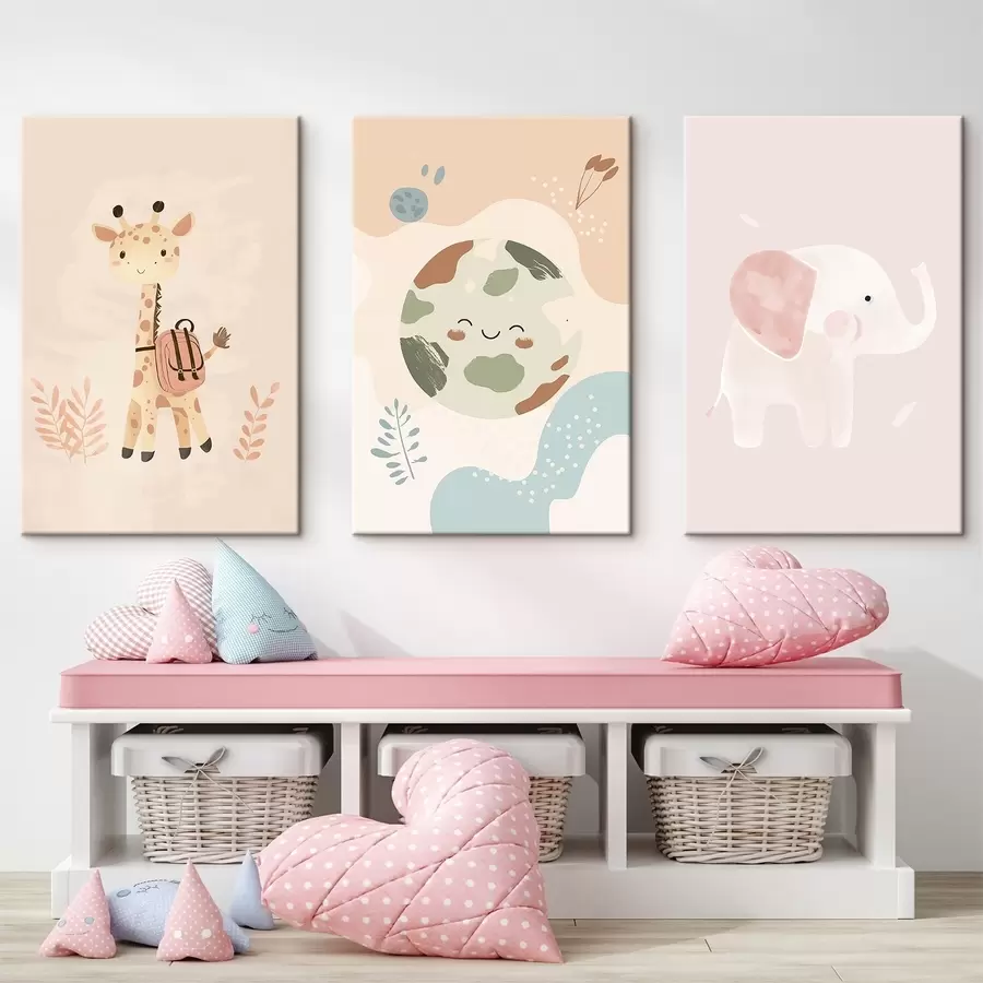 wall murals Earth, Giraffe, and Elephant m01135