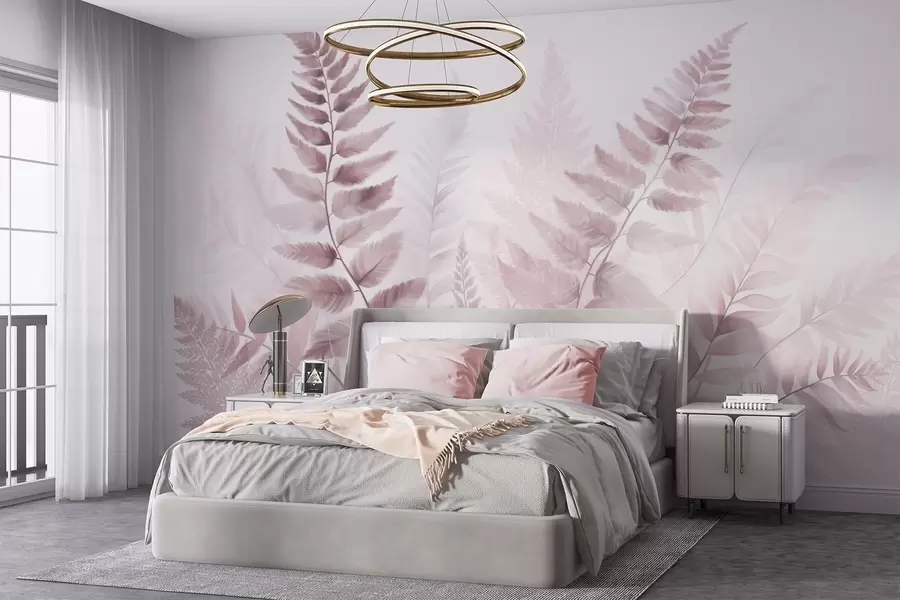 Wall Mural Photo Wallpaper Textured dried fern fronds in various shades of pink, with a soft, light background in watercolor style w09615v2