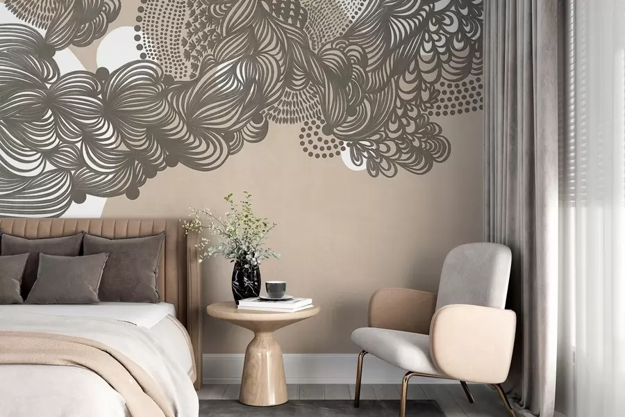 Wall Mural Photo Wallpaper Abstract textured design on a beige background , with intricate line work and dotted textures w09621