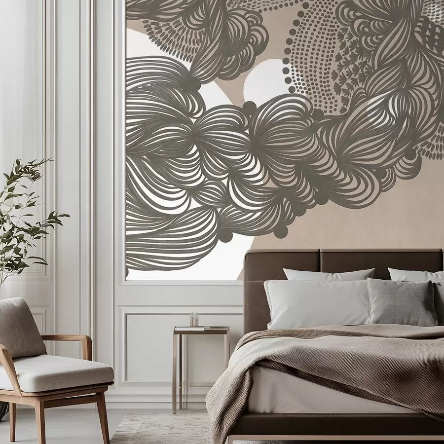wall murals Abstract textured design on a beige background , with intricate line work and dotted textures w09621
