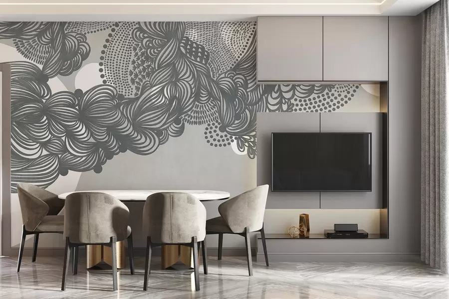 Wall Mural Photo Wallpaper Abstract textured design on a gray background , with intricate line work and dotted textures w09621v1
