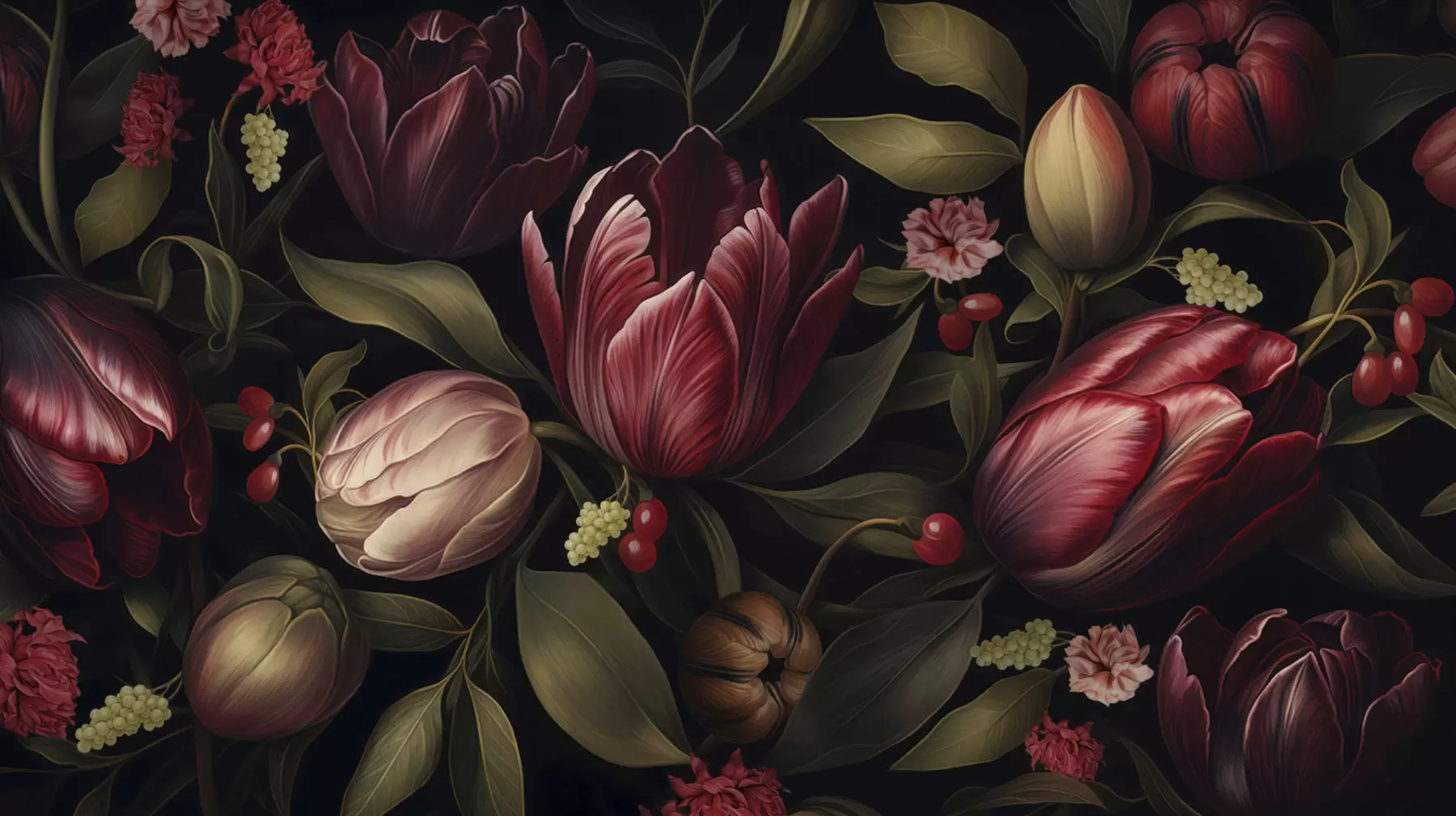 wall murals Dark Tulip Garden w05038
