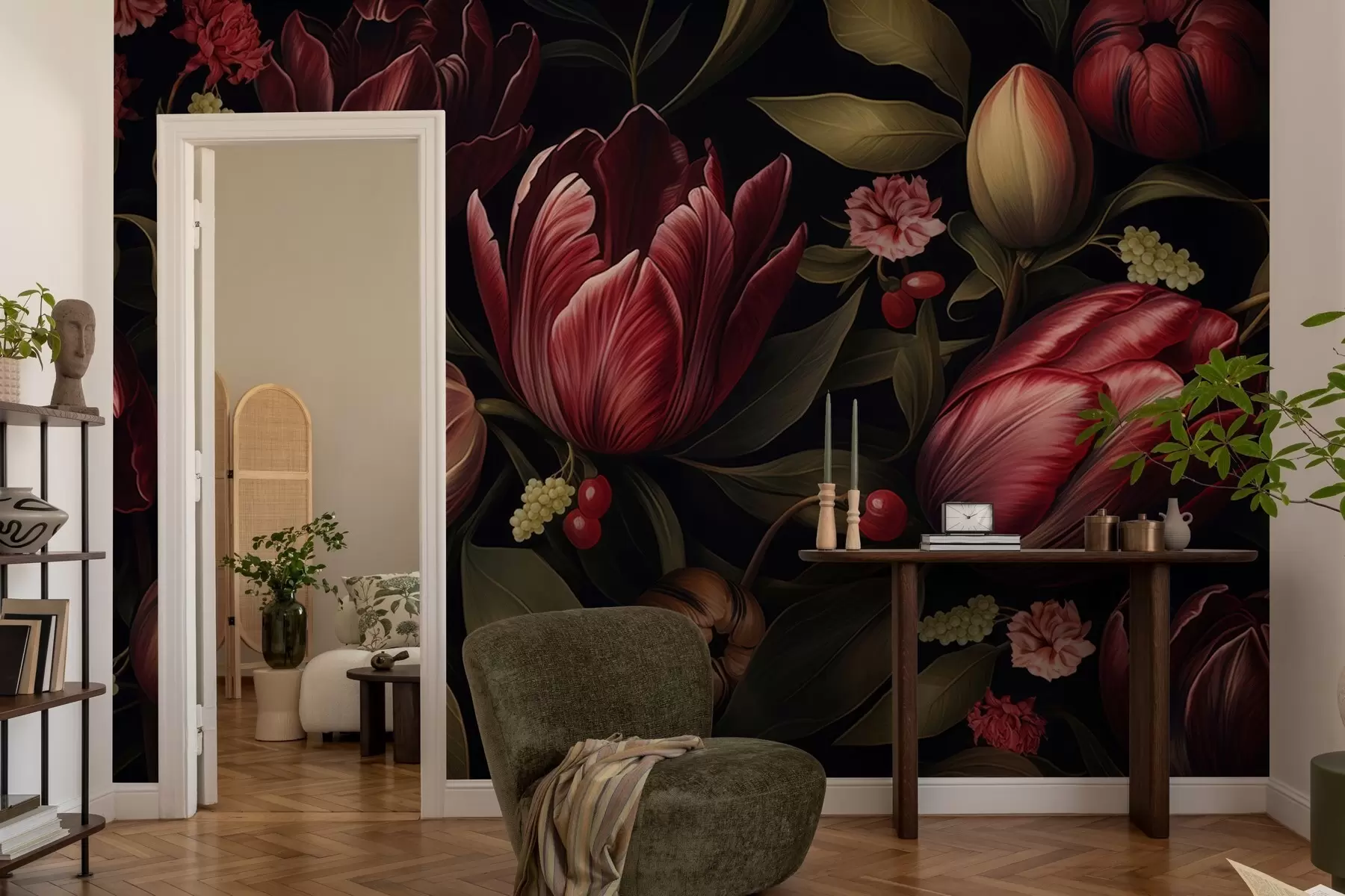 Wall Mural Photo Wallpaper Dark Tulip Garden w05038