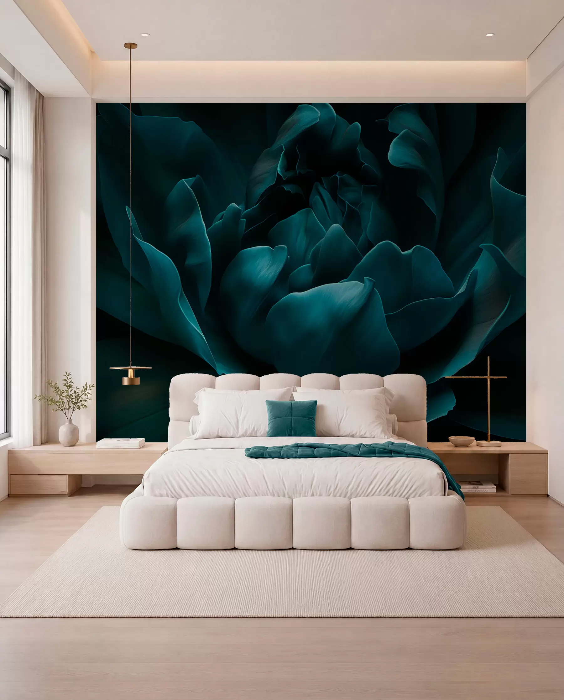 peintures murales Pivoine bleu pétrole nocturne w05040