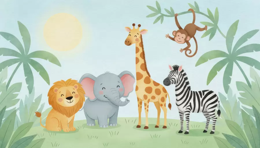 Wall Mural Photo Wallpaper Painted Watercolor Animals w05046